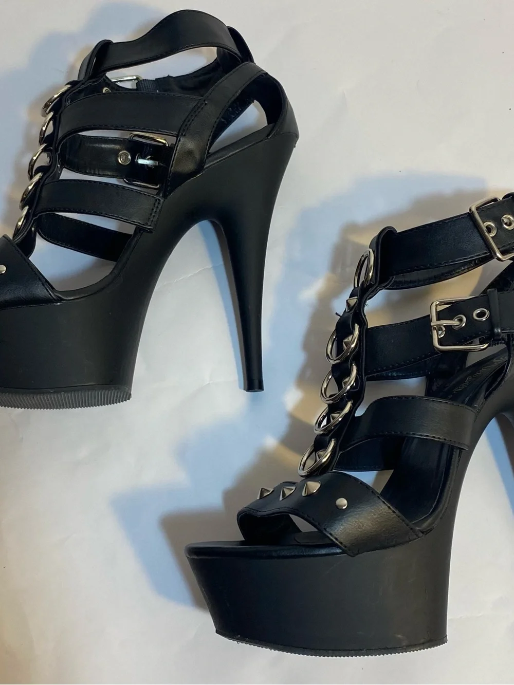 Pleaser Black Platform Studded Exotic Dancer 7” High Heels with Silver Accents